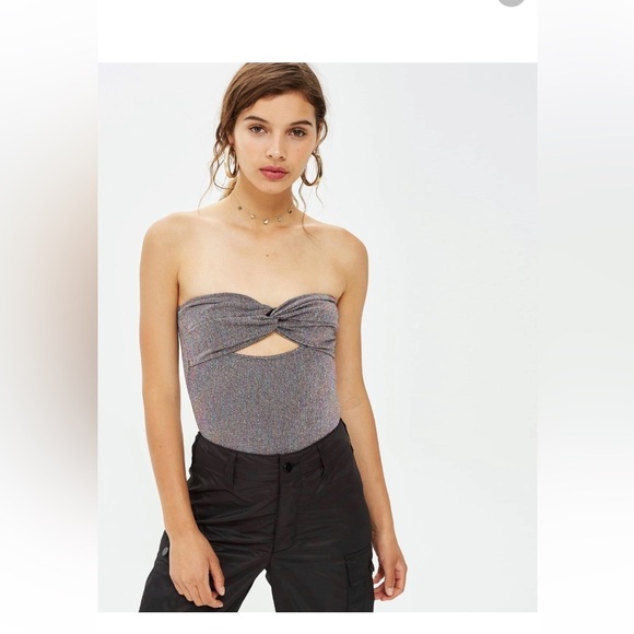 Topshop Multi-colour Metallic Twist Bandeau Bodysuit. NWT  SIZE 4 - Picture 2 of 5